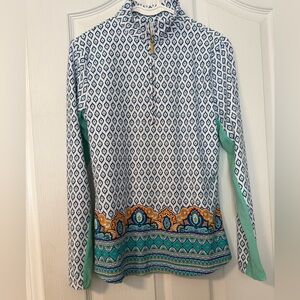 Cabana Life Blue and Green Patterned Long Sleeve Top